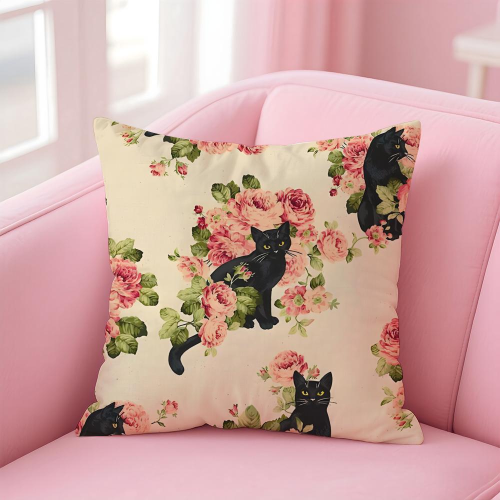 KKitty Flowers apples Kitty Cushion Cover Pillow Case Soft Friendly Fabric Concealed Zipper