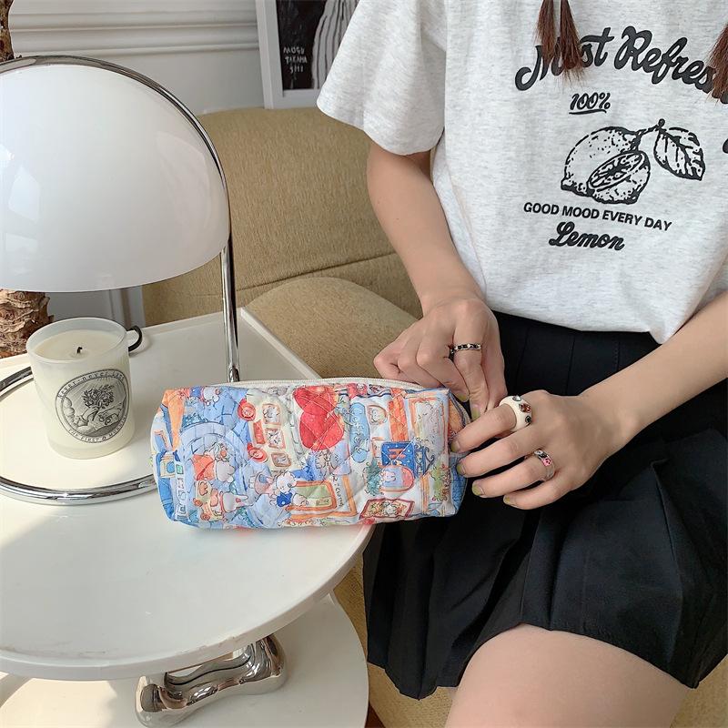 Striped Colorful Ins Dots Blue Flowers Love Graffiti Cotton Fabric Bag Cosmetic