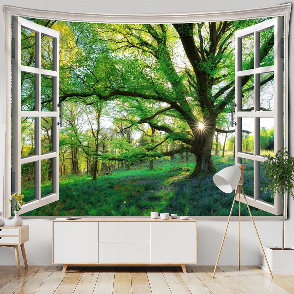 Sunset Coconut Tree Seaside Scenery Tapestry Bohemian Style Aesthetics Room Background Cloth Tapiz Decor