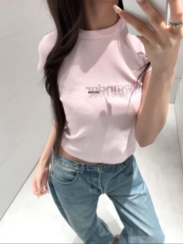 Spring 2026 High Gram Weight Ribbed Slim Fit Short Sleeve T-Shirt - Women's Hot Drilling Design