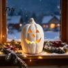 Herfst Huisdecoratie Halloween Pompoen Kaarsenhouder, Hars Lantaarn Theelichthouder met Herbruikbare Feestdecoraties Gesneden Gezicht voor Boerderij Tafel Schouw
