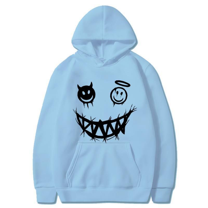 Autumn and Winter Devil Angel Smiling Face Hooded Sweatshirt, Hip-hop Street Classic Pullover, Fashionable Casual Warm Hoodie