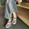 Real Soft Leather Hand-scratched Red Mary Jane Single Shoes Women's 2025 Spring New Versatile Shallow Mouth Flat-soled Single Shoes