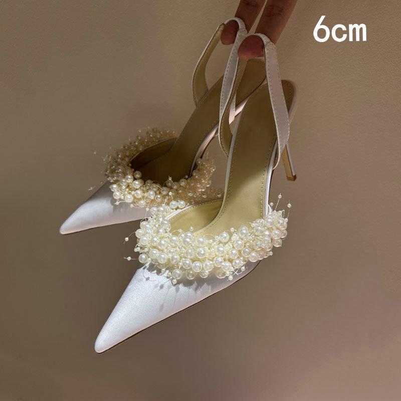 Fashion Summer 2025 New French Elegant Pointed-Toe Pearl Lady Stilettos Wedding Shoes And Banquet Shoes