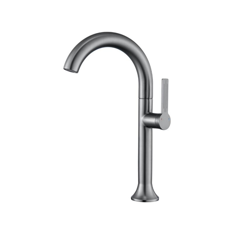 Universal Rotating Large Bend Hot and Cold Stainless Steel Basin Faucet Bathroom Sink Faucet