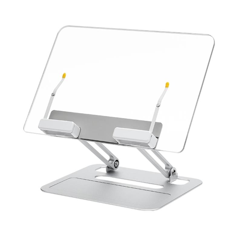 Two Axises Adjustable Foldable Laptop Book Stand Aluminum Construction 360 Rotation Clear Acrylic Ergonomic Holder 1