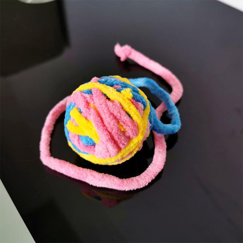 New! Pet Cat Colorful Plush Ball Toy Multi-color Wool Ball Interactive Chew Toys With 40cm Tail For