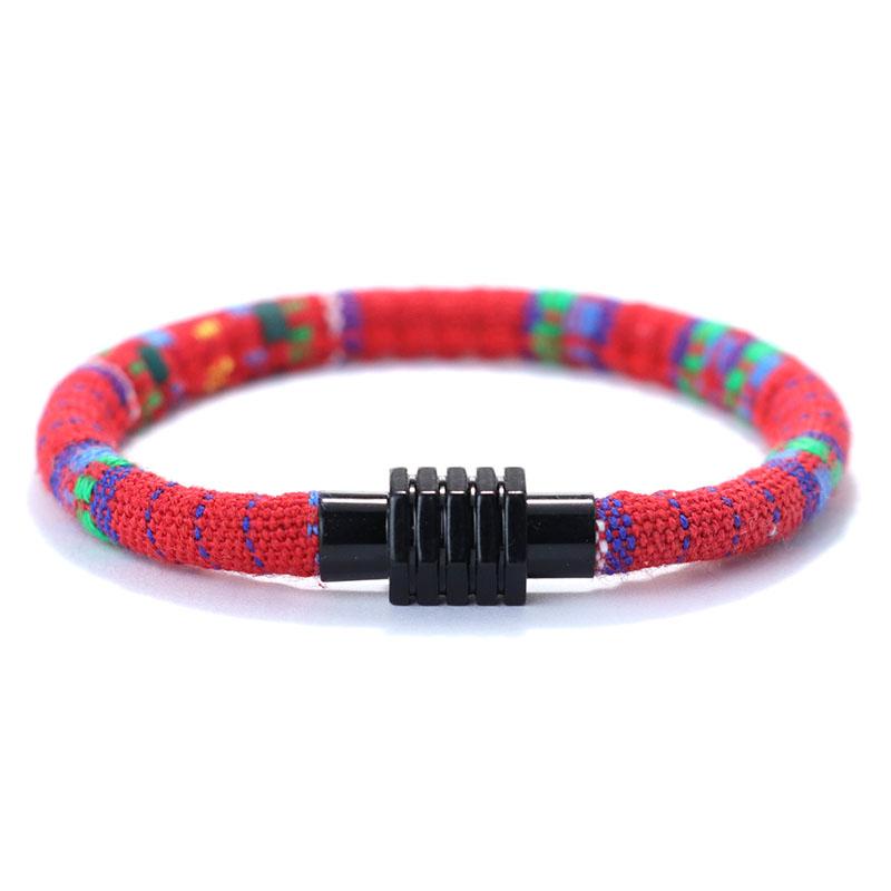 Boho Ethnic Handmade Fabric Bracelet 6mm Width Men Women Tibet Magnetic Braclet For Lover Best Friend Matching Jewelry Homme