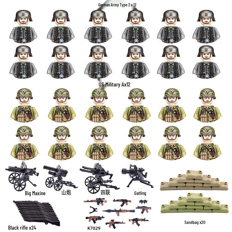 WWII Soldier Building Blocks Set: Military Series with Weapons & Sandbags - Children s Toy Collection