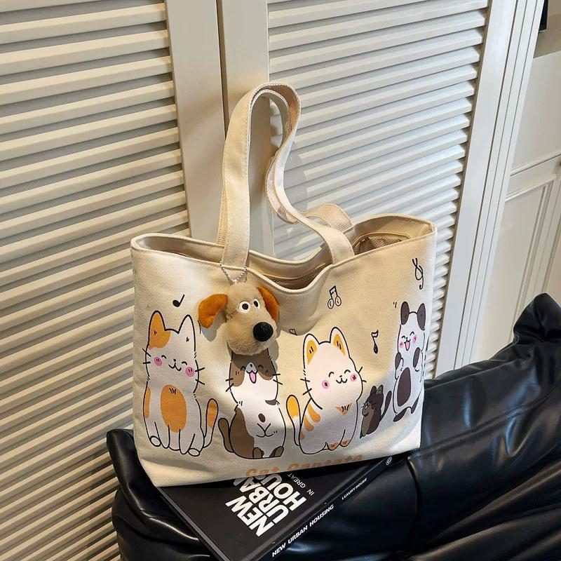 Canvas bag women's large-capacity shoulder bag student class commuting tote bag casual all-match handbag