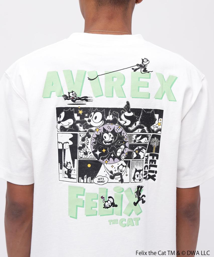 Avirex FELIX COMICS Short Sleeve Size T-SHIRT, Felix, Men's T-Shirt, 2XL, 030, White, 783-5134036