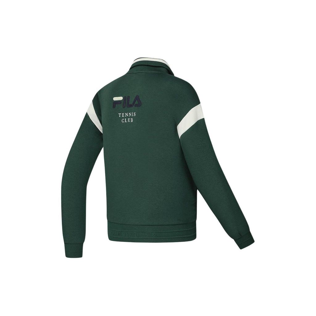 FILA Color Block Stand Collar Tennis Knit Jacket Women jackets Reed-Green A11W413504F-GN