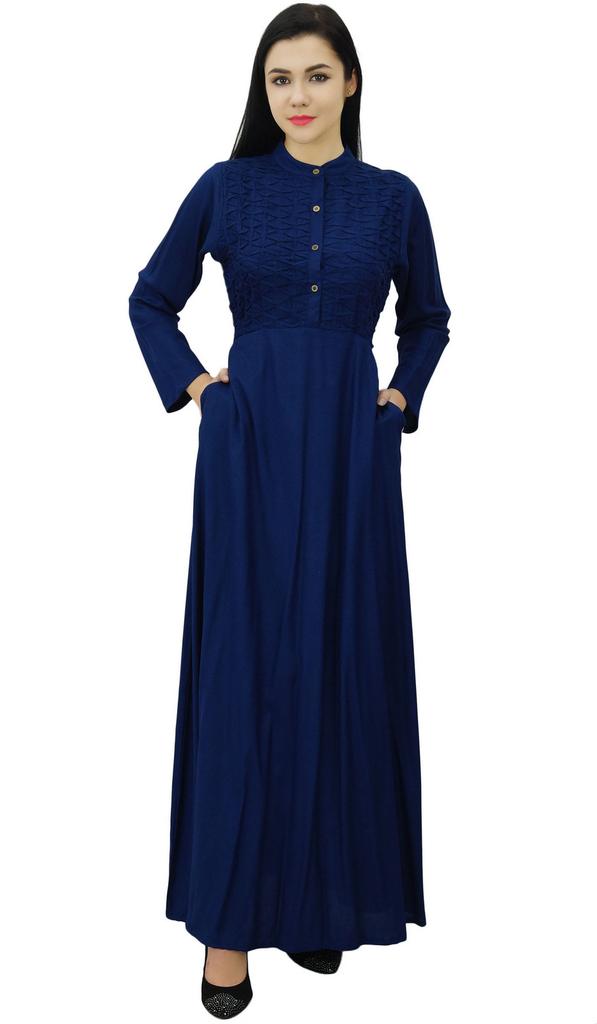 Bimba Women's Mandarin Collar Black Jilbab Dress With Pockets Full Sleeve-10