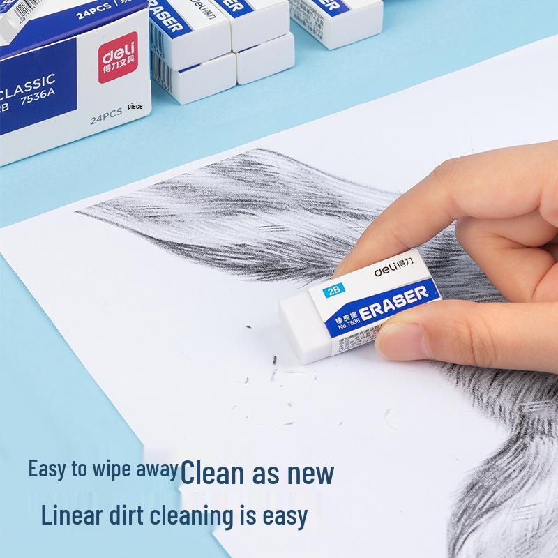 Deli 2B Low-Dust Exam Eraser for Primary Students