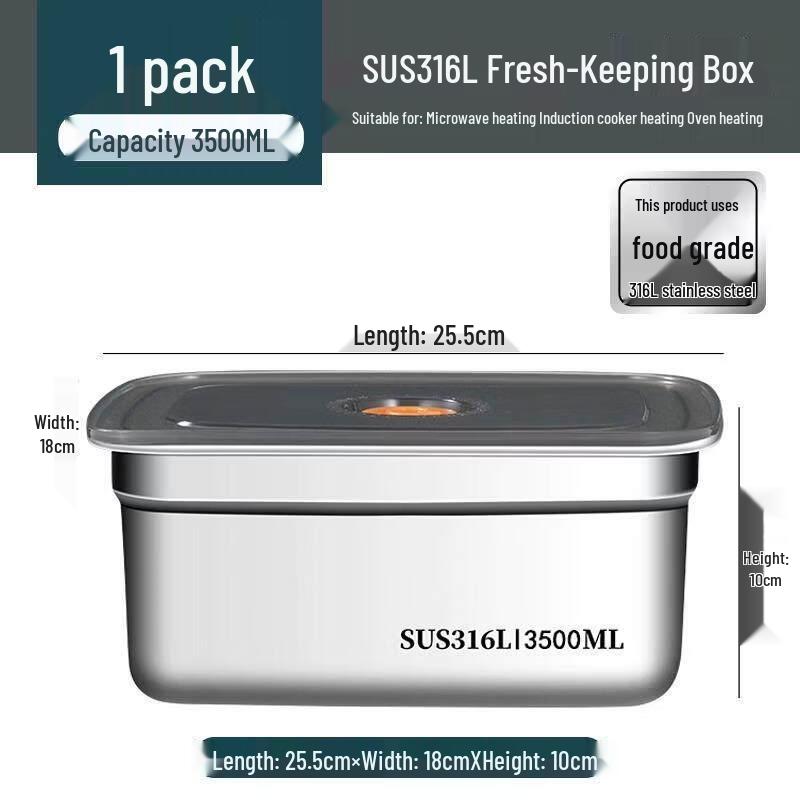 Extra Thick Stainless Steel Food Storage Container with Lid, 3500ml