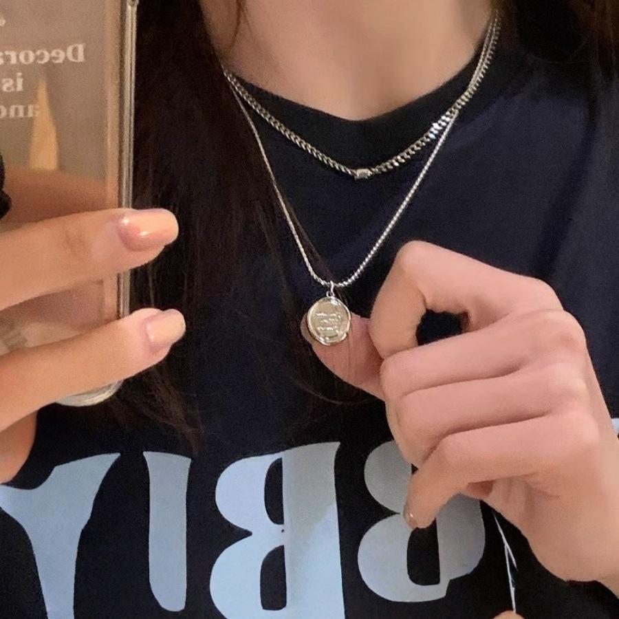 Korean Version of Letter Tag Double Stacked Long Necklace Niche Design Personalized Neck Chain Collarbone Chain