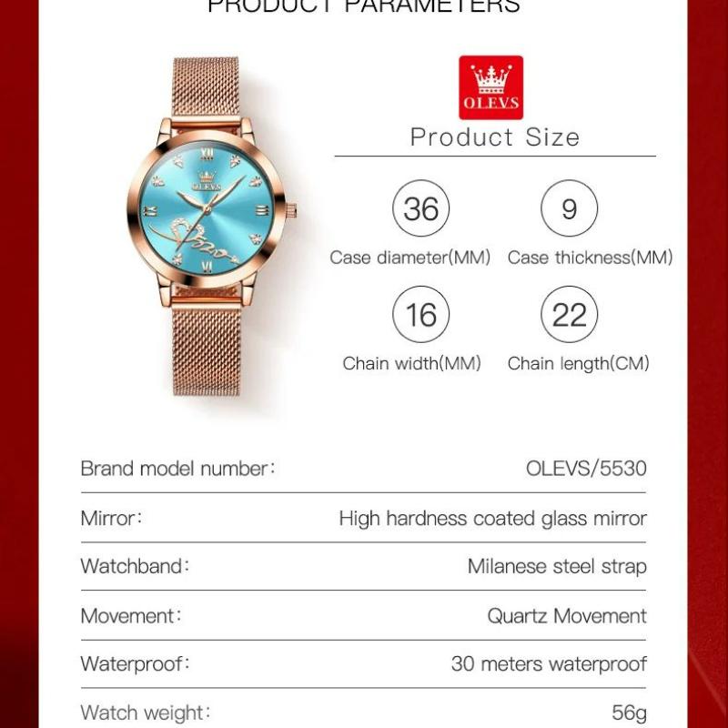 OLEVS Luxury Love Heart Diamond Ladies Watches Stainless Steel Mesh Strap Waterproof Quartz Wristwatch for Women Gift