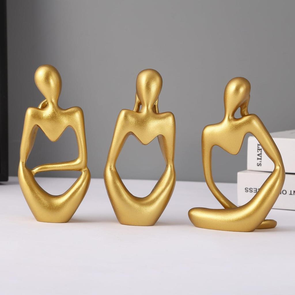 Decorative Abstract Thinker Men Statue Set Of 3 Modern Art Showpiece Sculpture(Fantasy,Gold,13CmX6Cm) For Home Decor Living Room Bedroom