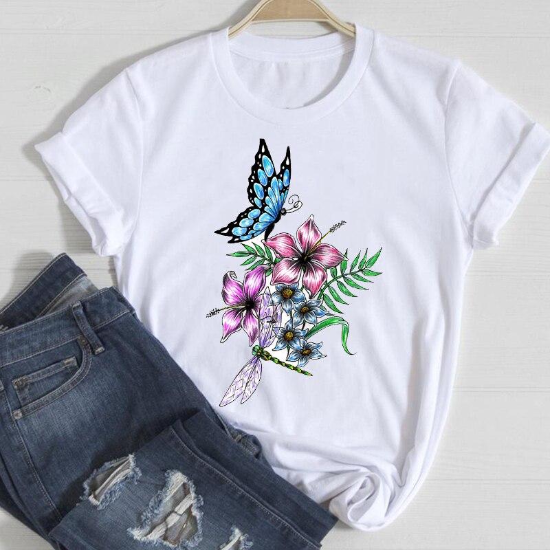 Women T-Shirt Summer Ladies Tops Cute Aesthetic Fashion 90S Print Kawaii Basic Clothing Female Clothes Tees Beautiful Butterfly