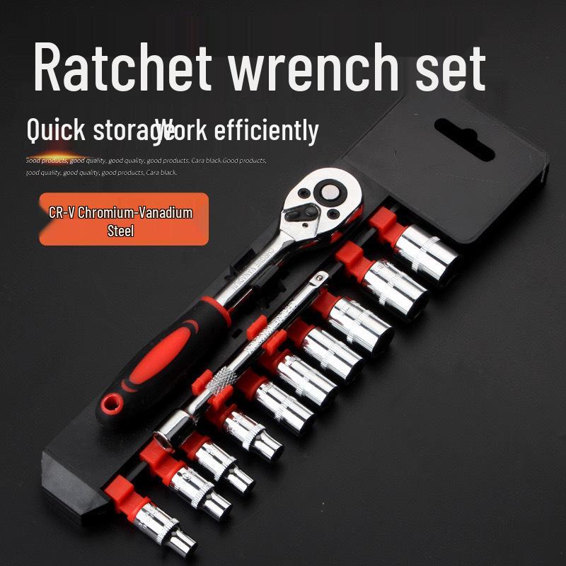 12-Piece Chrome Vanadium Steel Socket Wrench Set with Extension Bar and Ratchet