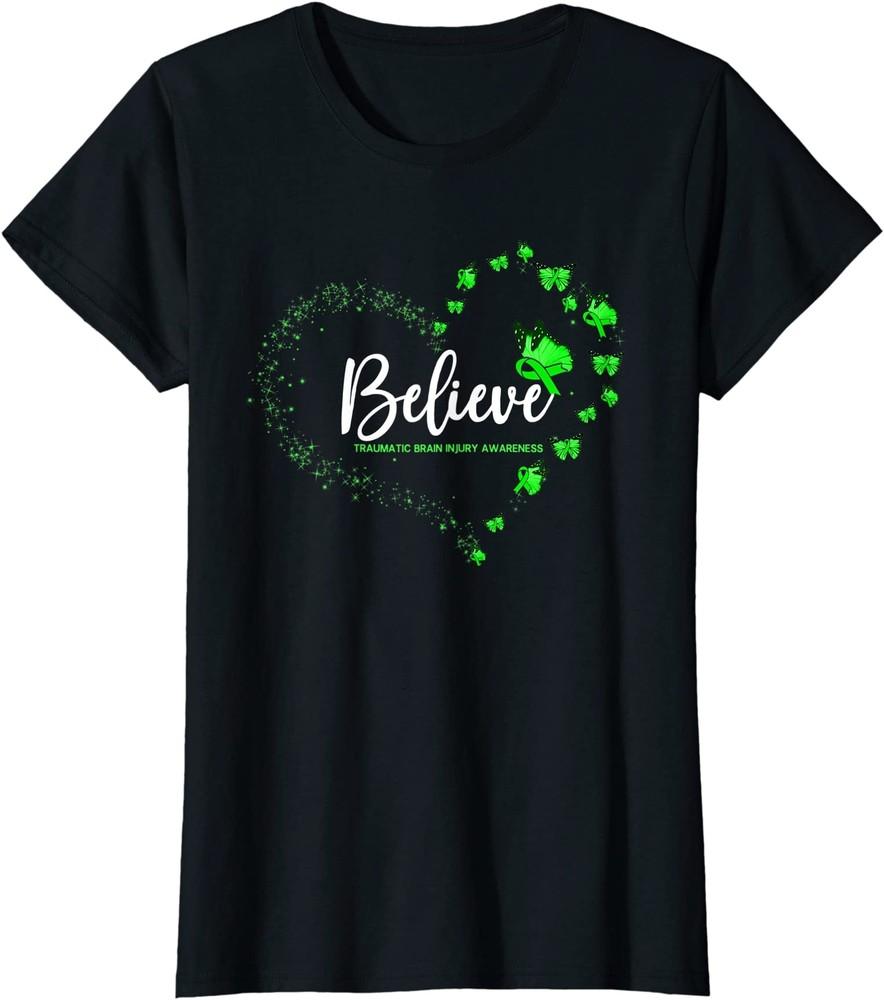 Traumatic Brain Injury Awareness Butterfly Believe Ladies  Crewneck T-Shirt Unisex T-Shirt L