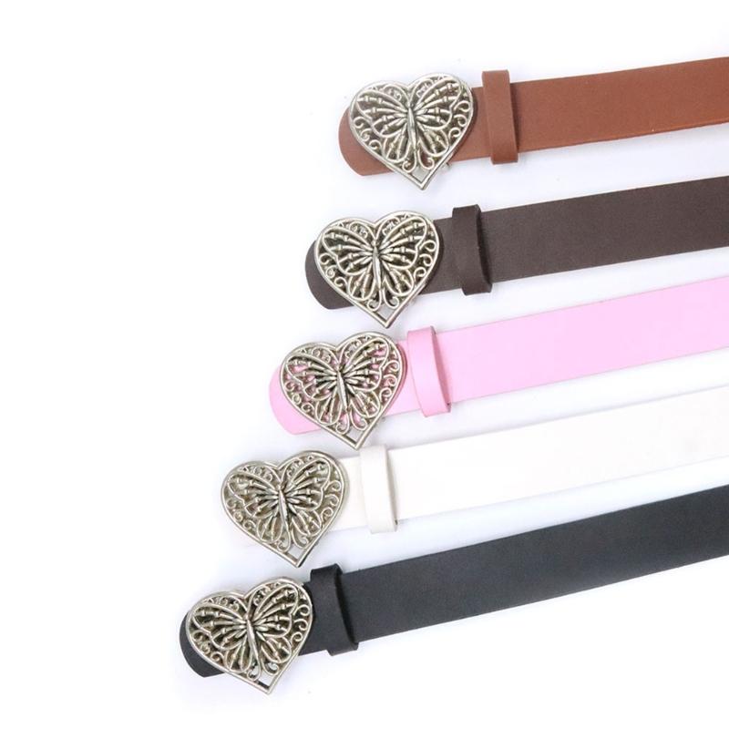 Love Heart Butterfly Buckle Belt for Teens Casual Belt Pants Jeans Belt Eye Catching Waistband Women Accessories