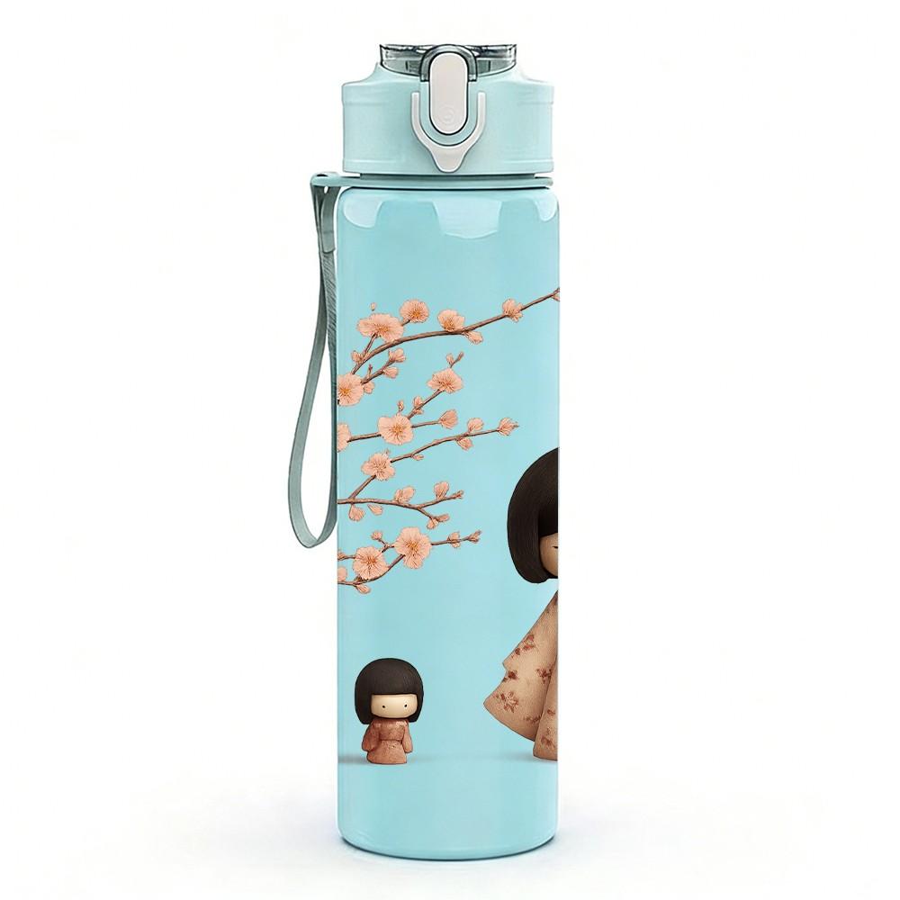 1PC Girl Cherry Blossom Tree Standing 750ml Color Plastic Sports Water Bottle Leakproof Flip Straw Lid Suitable for Sports Office Home Use