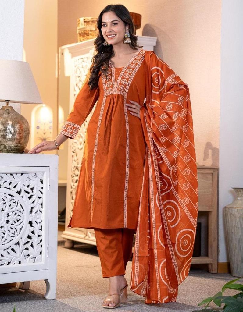 Women Designer Cotton Kurta Pant Dupatta Set Indian Bollywood Top Tunic Kurti Salwar Suit