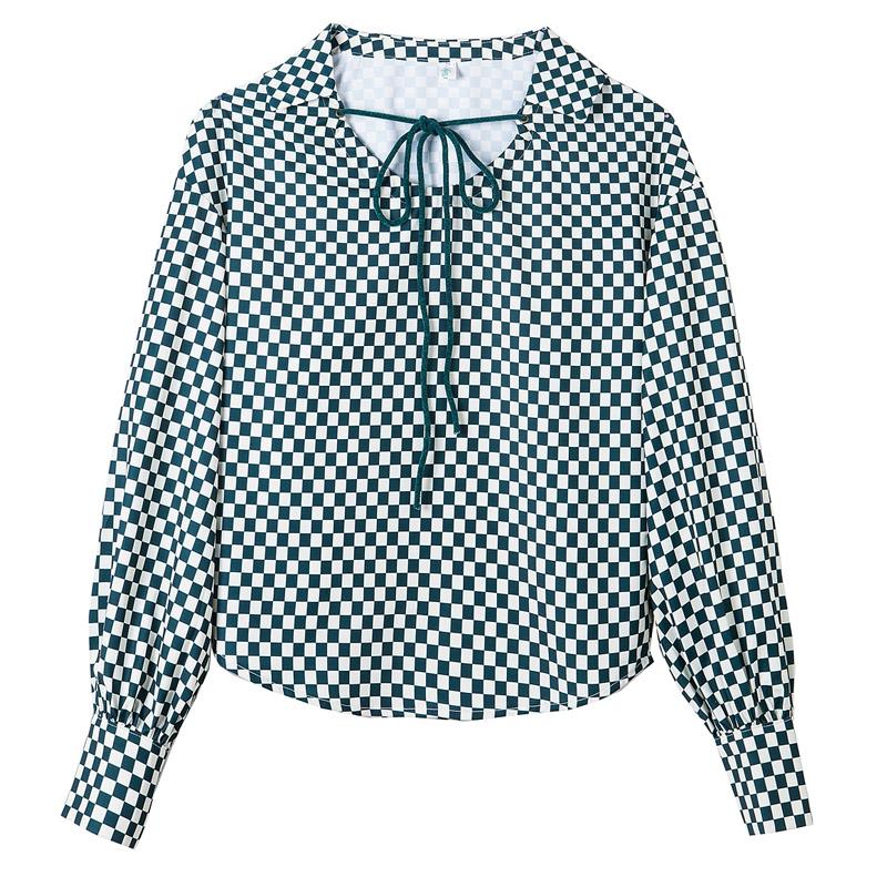 Women Blouses Shirts 2025 Spring Long Sleeve Women Blouse Shirt O-Neck Plaid Chiffon Blouse Shirt Women Tops J585