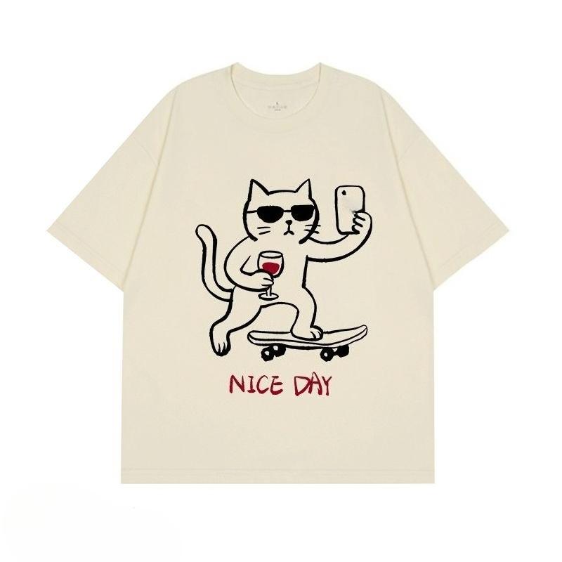 

Cute Fun Cat Men s Printed Short Sleeve Summer Casual Versatile Street Atmosphere T-Shirt Cool Breathable Oversized Top 4XL