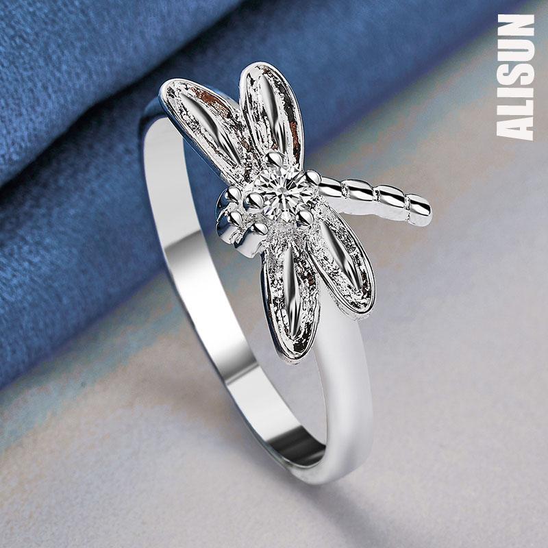 925 Sterling Silver AAA Zircon Dragonfly Ring Fashion Wedding Jewelry