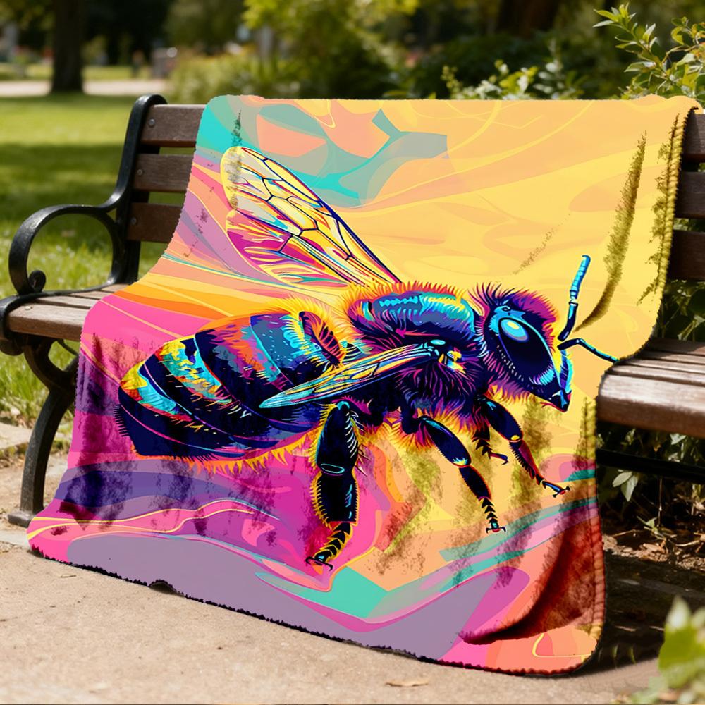 1pc Bee Art Print Throw Blanket Polyester Fiber, Lightweight Flannel, Soft & Warm, All Season Use for Outdoor, Camping Digital Print