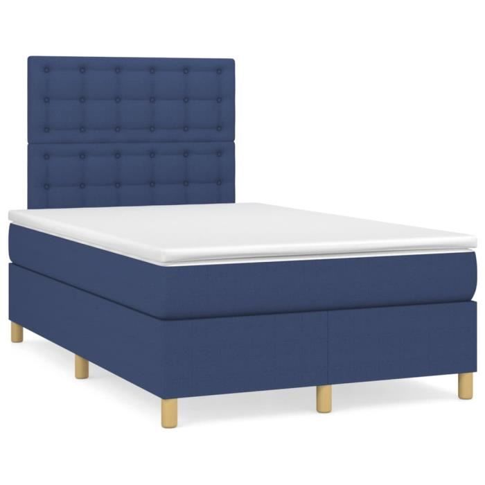 3142647 vidaXL Lit à sommier tapissier avec matelas Bleu 120x200 cm Tissu