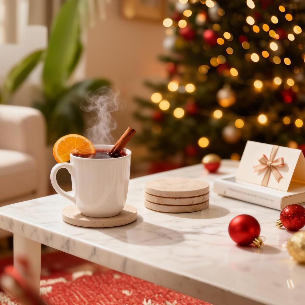 WORHE Marble Travertine Round Coaster Set of Stylish Stylish Absorbent Jewelry Modern Home Decor Perfect for Coffee Table Bar Decor Drink and Interior