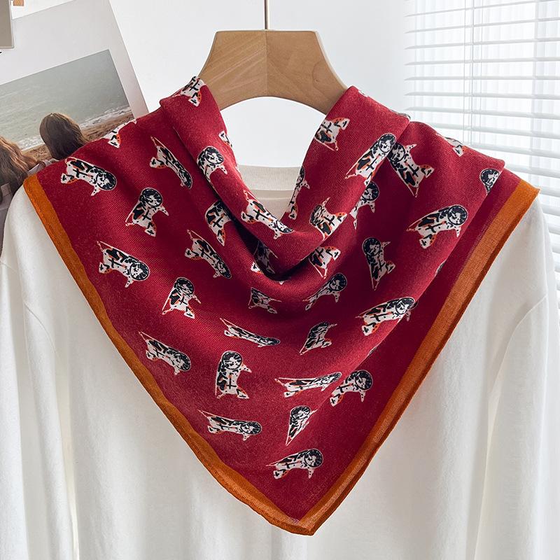 Chessboard Plaid 71CM Cotton and Linen Silk Scarf Small Square Scarf Women's Spring and Autumn Summer Thin Scarf Scarf Linen Headscarf Belt