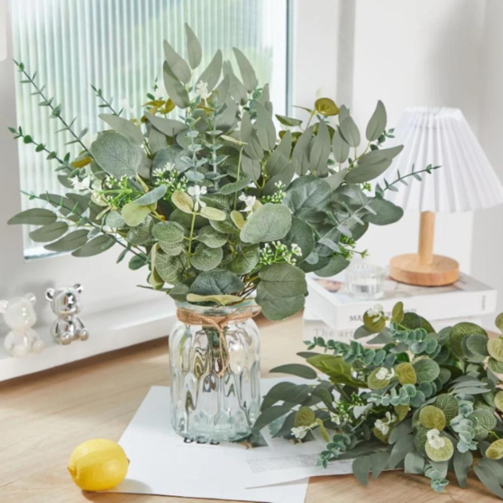 10/20Pcs Artificial Eucalyptus Leaf Stems Green Fack Plants Living Room Decoration Bride Wedding Holding Flowers Bouquet Decor