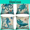 Elegant Marine Ocean Cushion Cover With Flax Linen For Home Sofa Decor
