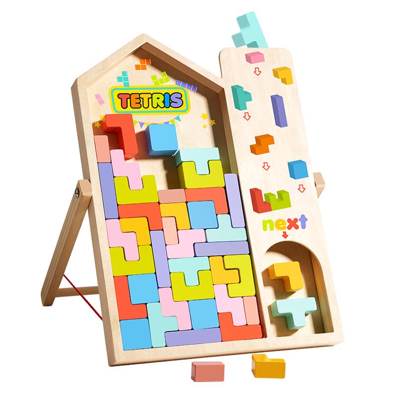 3D Stereoscopic Tetris Puzzle Blocks: Multi-functional Wooden Board Game for Parent-Child Interaction.