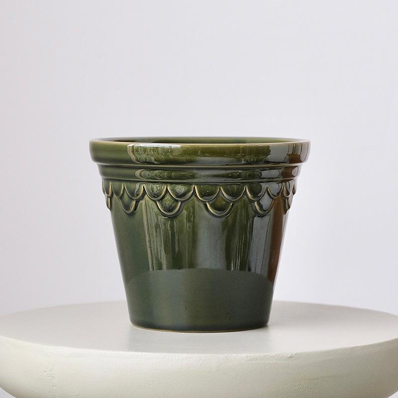 Embossed Roman-Style Glazed Flower Pot for Indoor/Outdoor Plants