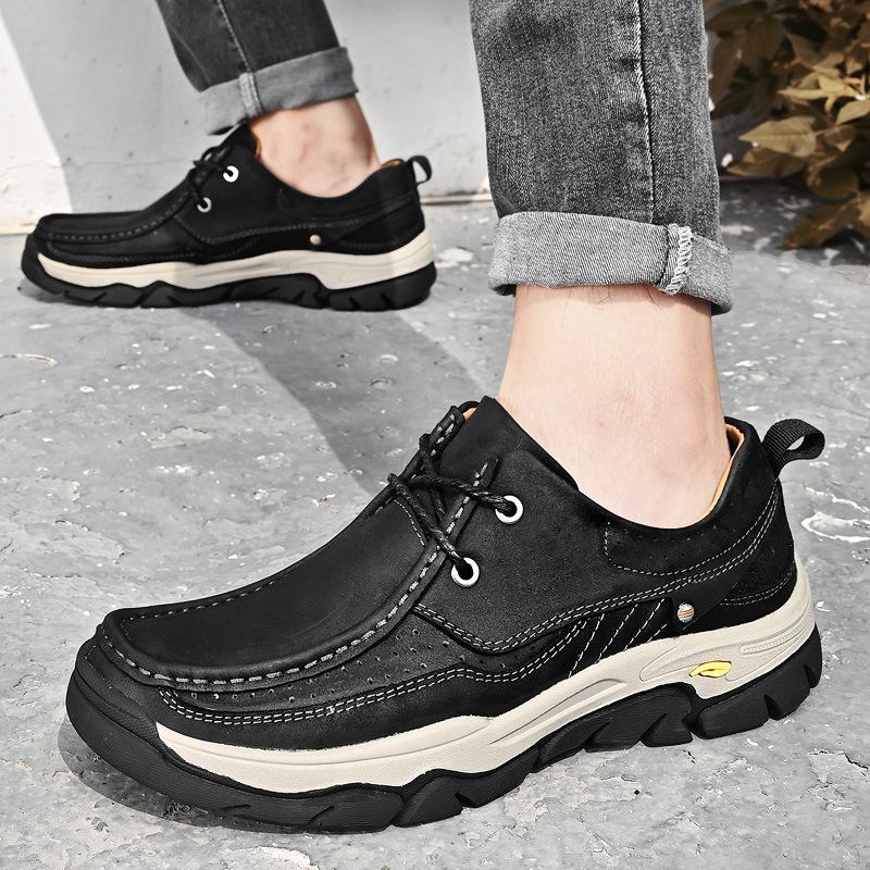 Frühlings Herrenschuhe Oberste Schicht Rindsleder Outdoor Freizeitschuhe Dad Shoes Weichsohlige Lederschuhe Rutschfest Dicksohlige Wanderschuhe Herren