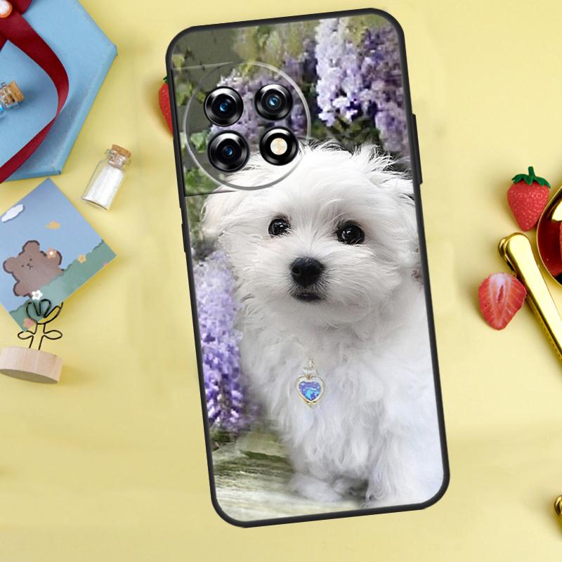 Cartoon Maltese Dog Case For OnePlus 13T 13R 12 12R 15 13 11 10 10T 8T Nord CE 2 3 4 Lite N20 N30 Nord 5 Cover