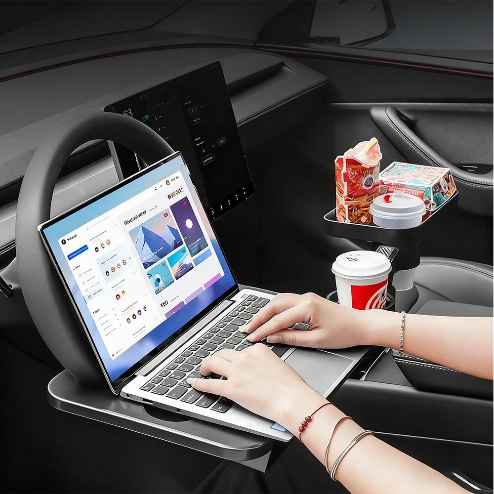 2-in-1 Car Steering Wheel Desk With Seat Gap Filler Storage Box, Portable Laptop Tray And Organizer For Vehicle Interior