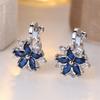 Rainbow Zircon Cute Flower Earring Multicolor Crystal Sakura Clip Earrings For Women Vintage Silver Color Bridal Wedding Jewelry