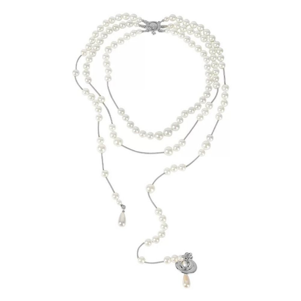 Fashion Jewelry Pearl Sweater Chain Asymmetric Pearl Choker Multi-Layer Necklace  French Style