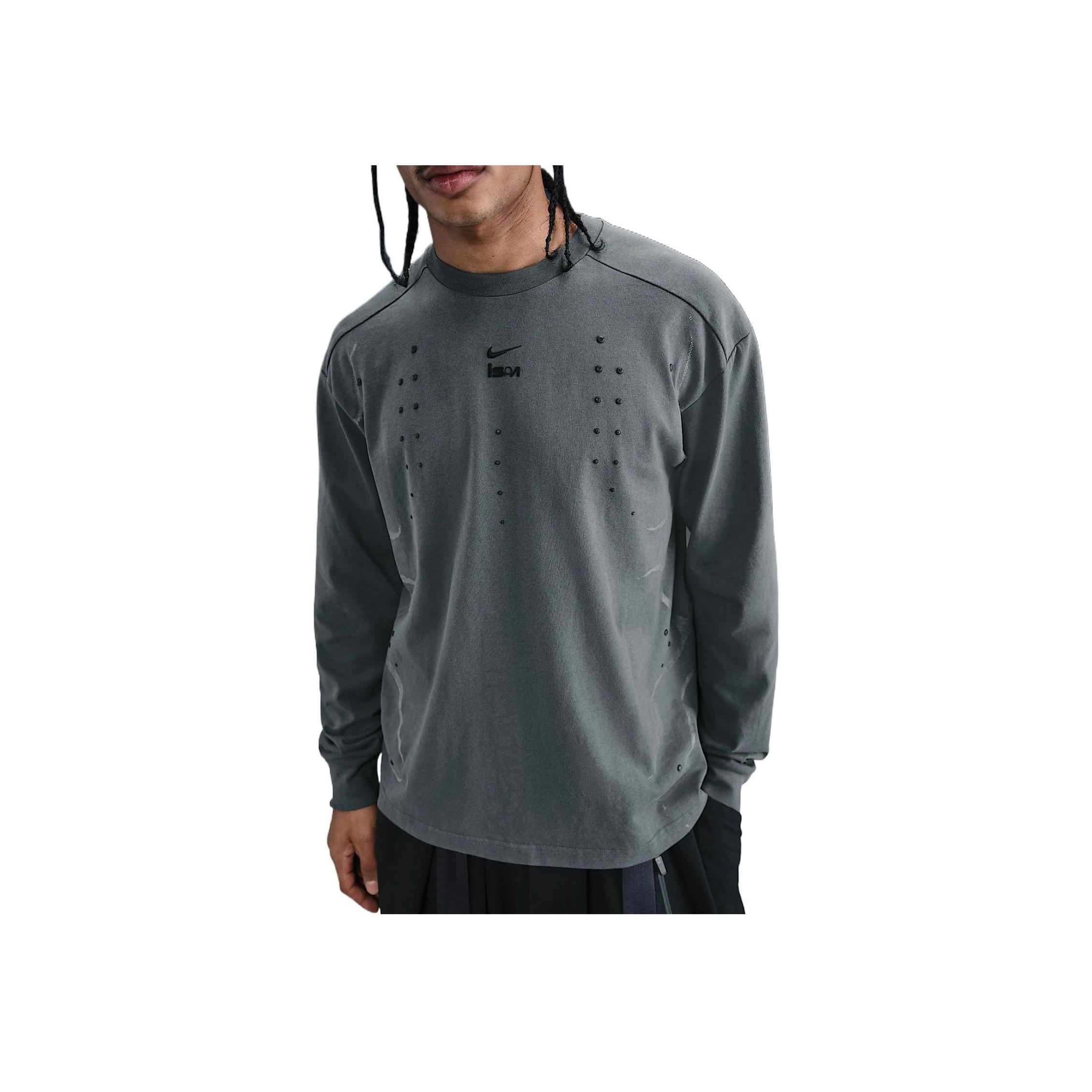 

Nike ISPA Удобная Модная Приятная к коже Мягкая Однотонная Футболка с длинным рукавом Унисекс Топы Серый HJ9087-010 M