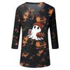 Women's Casual V-Neck Three-Quarter Sleeve Top with Halloween Print