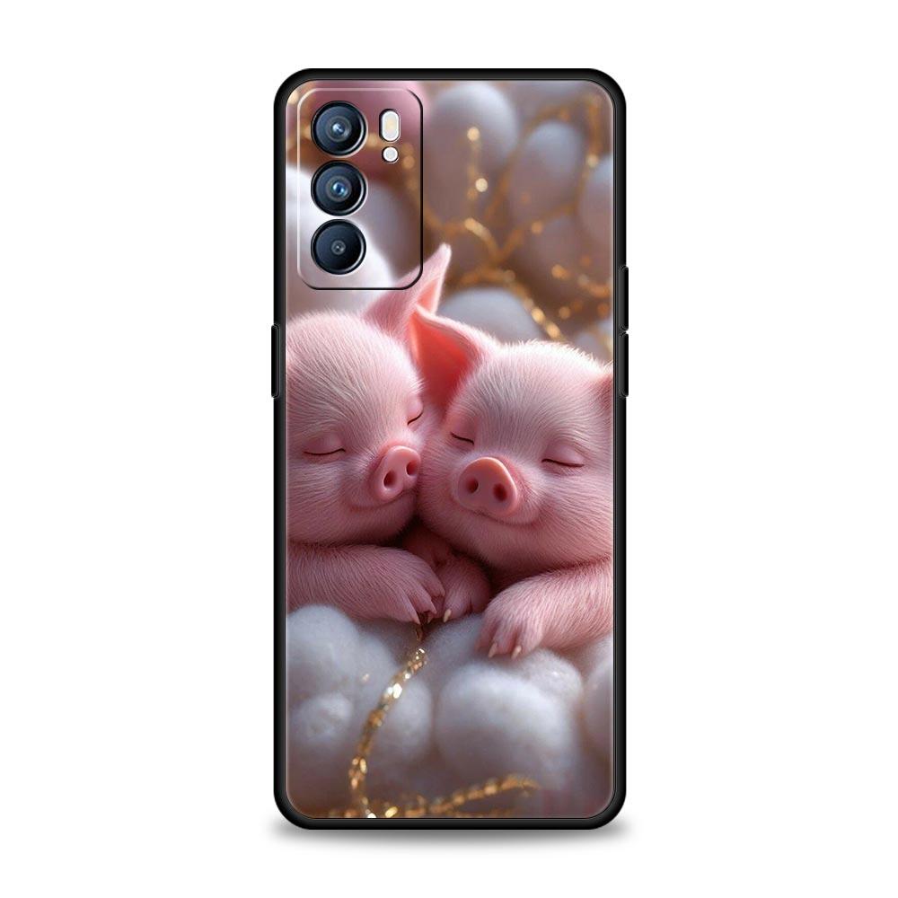 Cute Pig Phone Case For Oppo A17 A31 A54 A57 A78 A79 A98 Find X5 X6 Reno 6 7 8 10 11 12 13 F Pro 5G Soft TPU Cover Fundas Capas