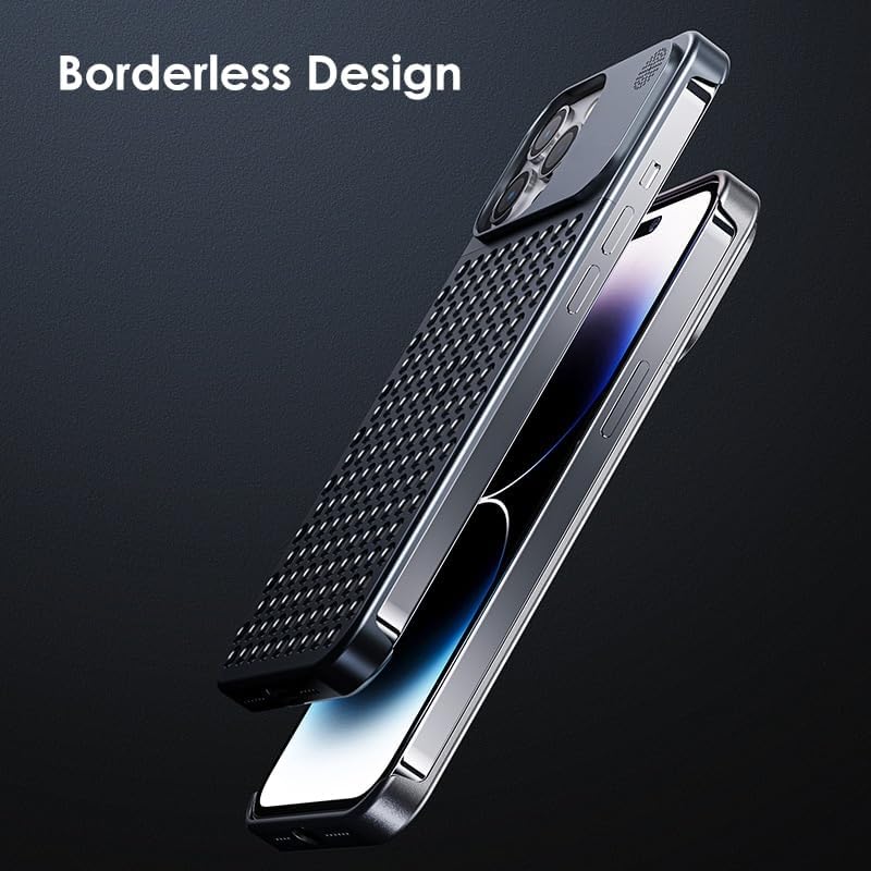 

Aluminum Alloy Cooling Hollow Metal Case For iPhone 16 14 13 12 Pro Max 15 Plus Fragrance Rimless Shockproof Cover Aromatherapy For iPhone 16Pro Max сірий