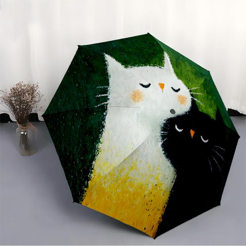 1pc Cats Friendship Automatic Open/close Umbrella, 8-Rib sturdy structure, Portable Travel Umbrella, Parties, Everyday Use, Outdoor Accessor