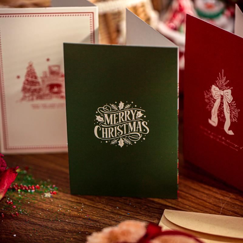 4sheets Christmas Series Rectangular Greeting Cards With Writing Paper For Party Christmas Gift Message Paper Greeting Cards